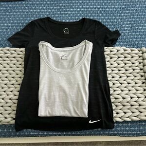 Two Nike Dri-FIT Scoop Neck Short Sleeve Tees - 1 Black and 1 Light Gray